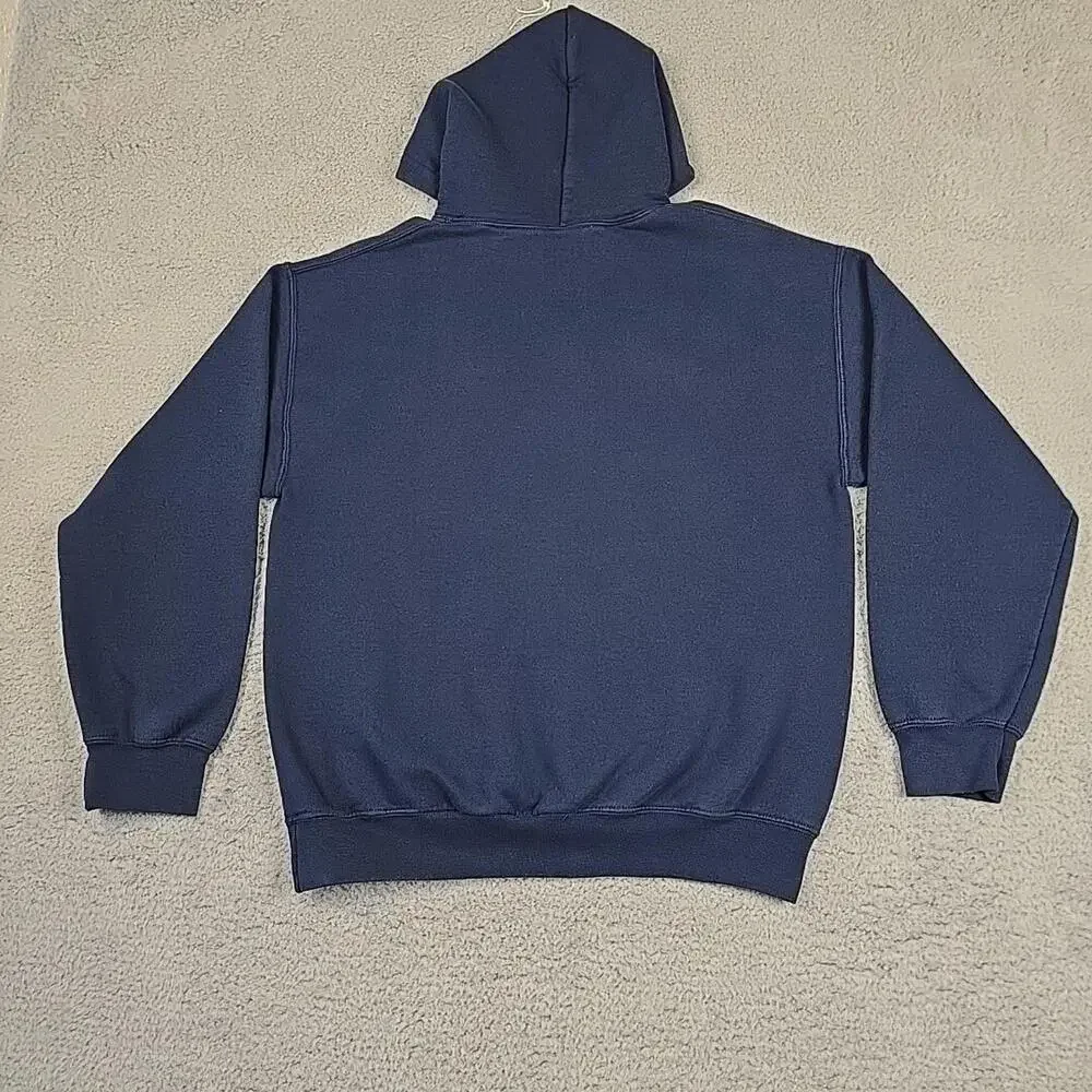 Unisex Gildan Dry Blend Hoodie 50% Poly /50% cotton Blue Medium Inderkum - Picture 9 of 9
